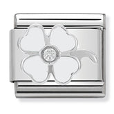 Nomination Composable Classic Link 330305/14 White Clover with CZ & Enamel in 925 Silver